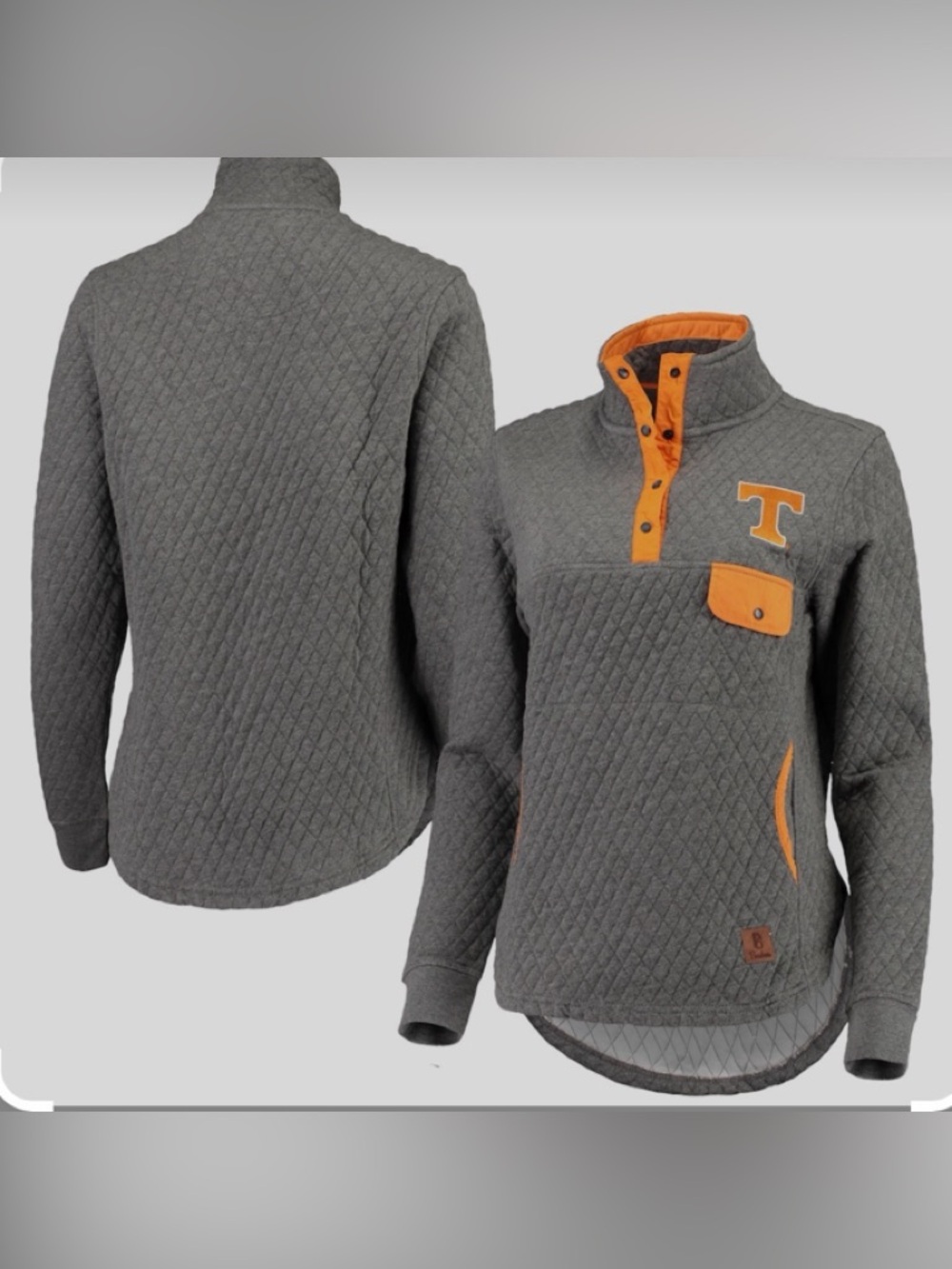 Pressbox Heathered Gray Tennessee Orange Quilted 1/4 Snap Pullover Womens Medium